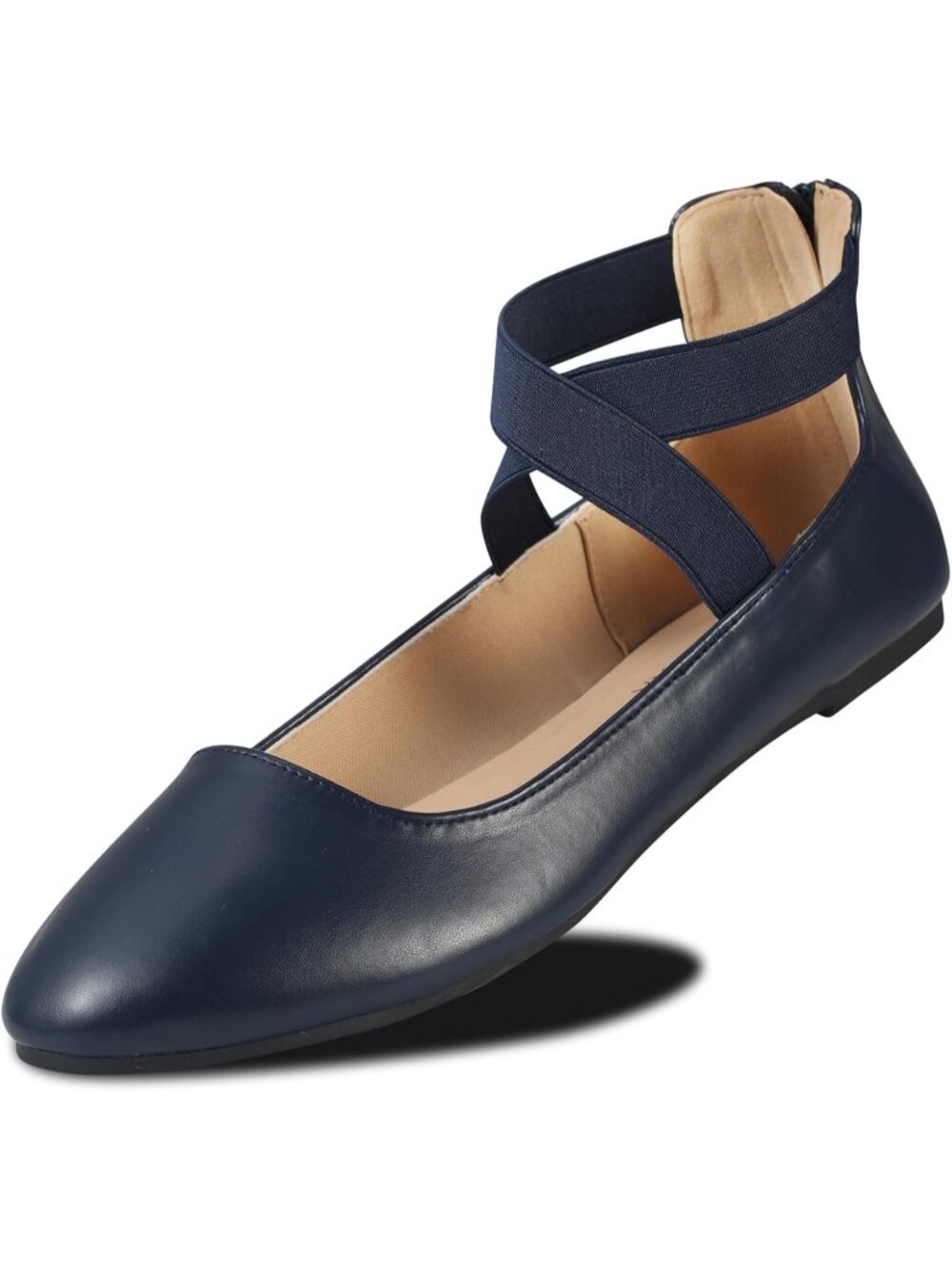 Women's Pu Navy Ankle Strap Imported Faux Leather Ballerina Ballet Flats